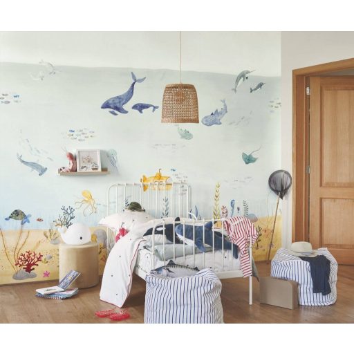 Sárga tengeralattjáróval az óceán mélyén (nem Beatles és nem Cousteau) panoráma "L" vízkék sárga és sokszínű tónus falpanel