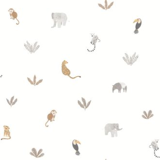   Imádnivaló kis dzsugel állatok akár egy gyermekversben natur színek - fehér szürke narancs és sokszínű tónus tapéta