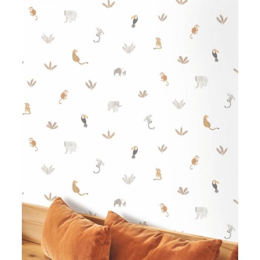 Imádnivaló kis dzsugel állatok akár egy gyermekversben natur színek - fehér szürke narancs és sokszínű tónus tapéta