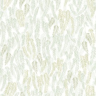   Kiegyensúlyozott minimál filigrán levél mintázat krémfehér krémfehér levélzöld és sárgászöld tónus tapéta