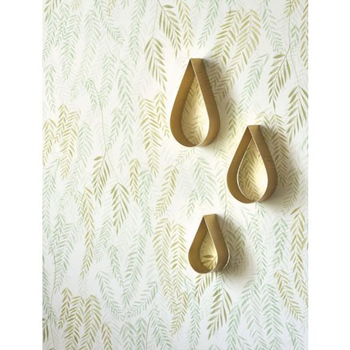Kiegyensúlyozott minimál filigrán levél mintázat krémfehér krémfehér levélzöld és sárgászöld tónus tapéta
