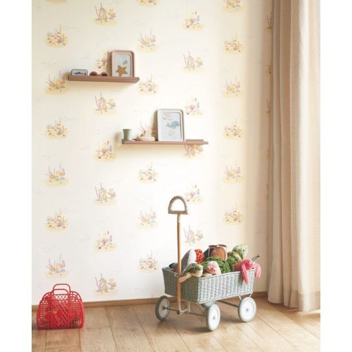 Korallok és virágállatok közt fesztelenül úszkáló halrajok fehér világoskék korallpiros és sokszínű tónus tapéta