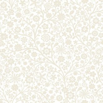   Kacskaringózó indákon friss és energikus kavargó levelek és virágok natur színek - fehér és bézs tónus tapéta