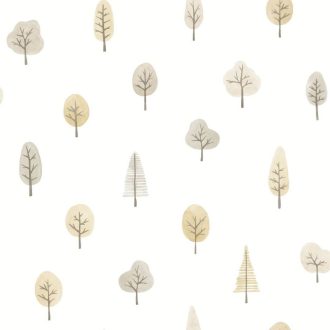   Bújócska minimalista megjelenésű fák között sziluett ábrázolás fehér szürke barna és bézs/világosbarna tónus tapéta