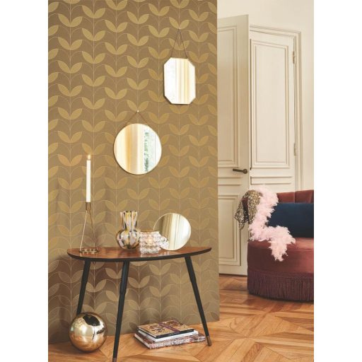 Kabaréénekesnők nyakdísze (diadém) ihlette grafikus art deco design aranybarna és arany tónus fémes mintarészek tapéta