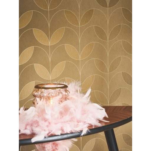 Kabaréénekesnők nyakdísze (diadém) ihlette grafikus art deco design aranybarna és arany tónus fémes mintarészek tapéta