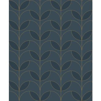   Kabaréénekesnők nyakdísze (diadém) ihlette grafikus art deco design kék/petrolkék ezüstös-kék és arany tónus fémes mintarészek tapéta