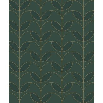   Kabaréénekesnők nyakdísze (diadém) ihlette grafikus art deco design mélyzöld ezüstös-zöld és arany tónus fémes mintarészek tapéta