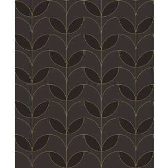   Kabaréénekesnők nyakdísze (diadém) ihlette grafikus art deco design faszénfekete ezüstös-barna és arany tónus fémes mintarészek tapéta