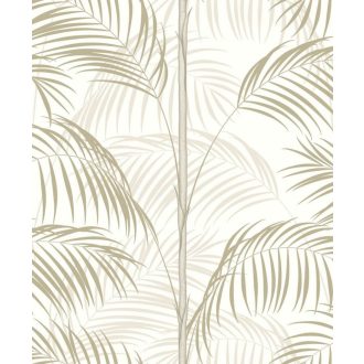   Kifinomult és fenséges karcsú pálmatörzsek pazar levélzettel fehér bézs/szürkésbézs világosbarna és arany tónus finom mintafény tapéta