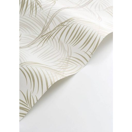 Kifinomult és fenséges karcsú pálmatörzsek pazar levélzettel fehér bézs/szürkésbézs világosbarna és arany tónus finom mintafény tapéta