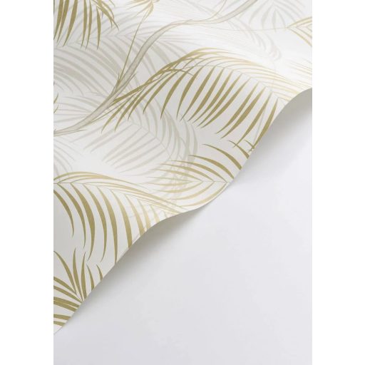 Kifinomult és fenséges karcsú pálmatörzsek pazar levélzettel fehér szürkésbézs és aranyló-olívzöld tónus finom mintafény tapéta