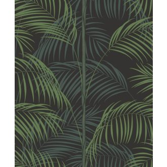   Kifinomult és fenséges karcsú pálmatörzsek pazar levélzettel antracit baldachinzöld és zöldarany tónus finom mintafény tapéta