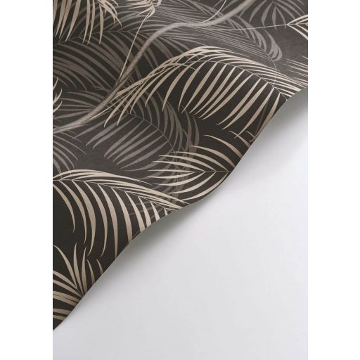 Kifinomult és fenséges karcsú pálmatörzsek pazar levélzettel faszénfekete szürkésbarna és arany tónus finom mintafény tapéta