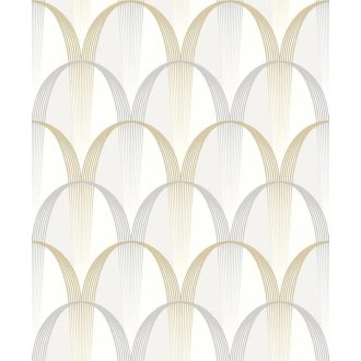   Könnyed és finom art deco minta a 20-as évek érintésével mészkőfehér arany és ezüstszürke tónus finom mintafény tapéta