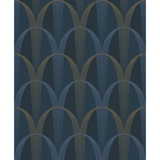   Könnyed és finom art deco minta a 20-as évek érintésével éjkék ultramarinkék és arany tónus finom mintafény tapéta