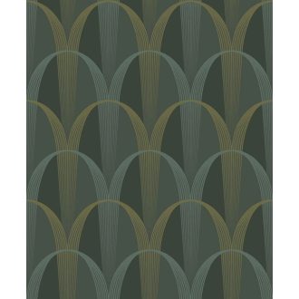   Könnyed és finom art deco minta a 20-as évek érintésével tajgazöld ezüstös-türkiz és arany tónus finom mintafény tapéta