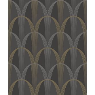   Könnyed és finom art deco minta a 20-as évek érintésével faszénfekete arany és lilás-ezüst tónus finom mintafény tapéta