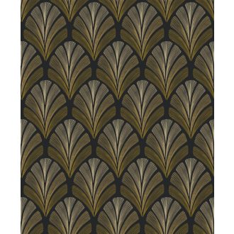   A híres kabaré ihlette organikus geometrikus art deco design antracit bézsarany arany és réz/dohány tónus fémes irizáló hatás tapéta