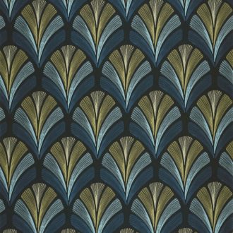   A híres kabaré ihlette organikus geometrikus art deco design antracit viharkék ezüstös-kék ás arany tónus fémes irizáló hatás tapéta