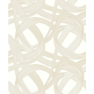   Ritmikus és harmonikus táncot idéző kavargó szalagok játéka zsinegfehér és bézsarany tónus fémes irizáló hatás tapéta