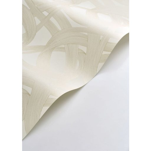 Ritmikus és harmonikus táncot idéző kavargó szalagok játéka zsinegfehér és bézsarany tónus fémes irizáló hatás tapéta