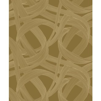   Ritmikus és harmonikus táncot idéző kavargó szalagok játéka olívzöld és arany tónus fémes irizáló hatás tapéta