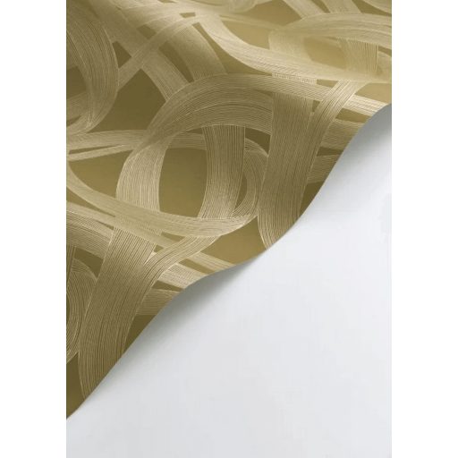 Ritmikus és harmonikus táncot idéző kavargó szalagok játéka olívzöld és arany tónus fémes irizáló hatás tapéta