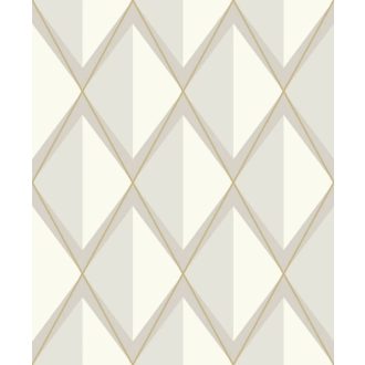   Rombuszrácsok kifejező bravúros és elképesztő art deco 3D mintája világosszürke szürkésbézs ezüst és arany tónus fémes részletek tapéta