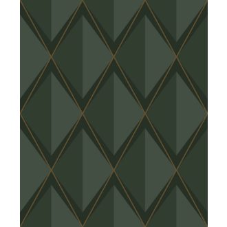   Rombuszrácsok kifejező bravúros és elképesztő art deco 3D mintája tajgazöld ezüstös-zöld antracit és arany tónus fémes részletek tapéta