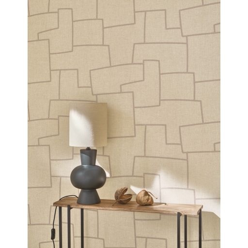 Titokzatos szabálytalan geometrikus formák inka művészeti inspirációja lágy bézs szürkésbézs és lenbézs tónus tapéta