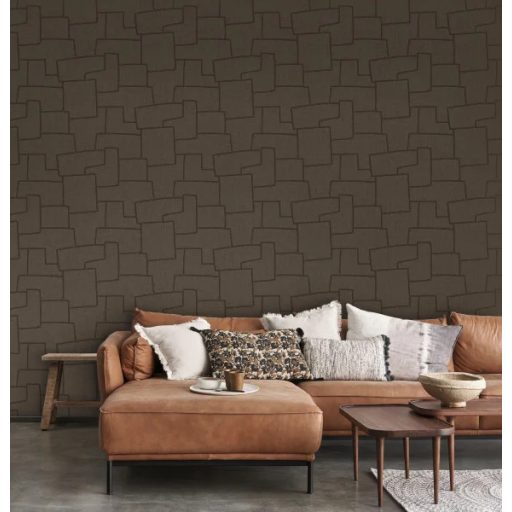 Titokzatos szabálytalan geometrikus formák inka művészeti inspirációja sötétbarna/szürkésbarna antracit és arany tónus tapéta