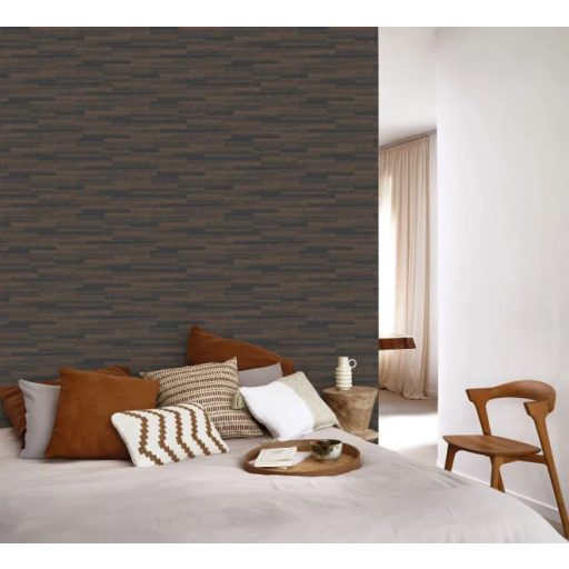 Rusztikus báj a kézimunkát tükröző patinás deszkák mintáján sötétkék és vörösréz/bronz tónus finom mintafény tapéta