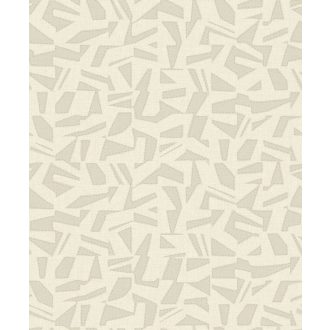   Belső öltésekkel díszített szabálytalan formák etnikai mintája krémfehér homokszín/szürkésbézs és arany tónus finom mintafény tapéta
