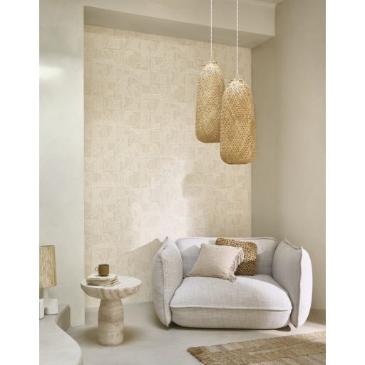 Dél-amerikai patchwork és a hagyományos textil kortárs geometriai mintája krémfehér homokszín/bézs és világosbarna tónus tapéta