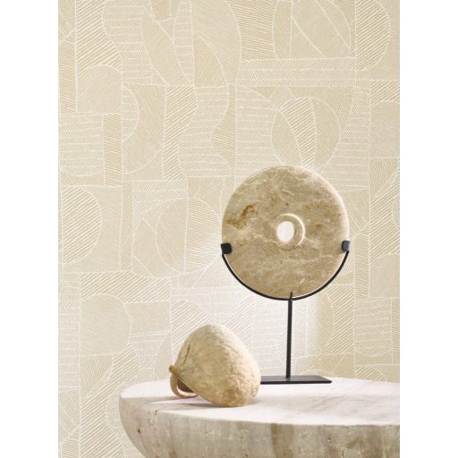 Dél-amerikai patchwork és a hagyományos textil kortárs geometriai mintája krémfehér homokszín/bézs és világosbarna tónus tapéta