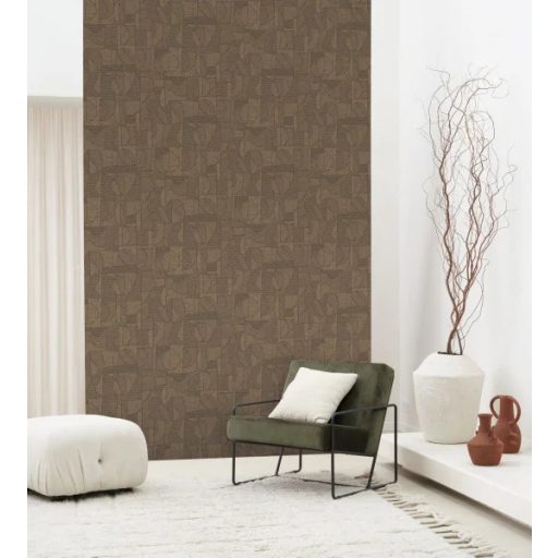 Dél-amerikai patchwork és a hagyományos textil kortárs geometriai mintája sötétbarna és arany tónus fémes hatás tapéta