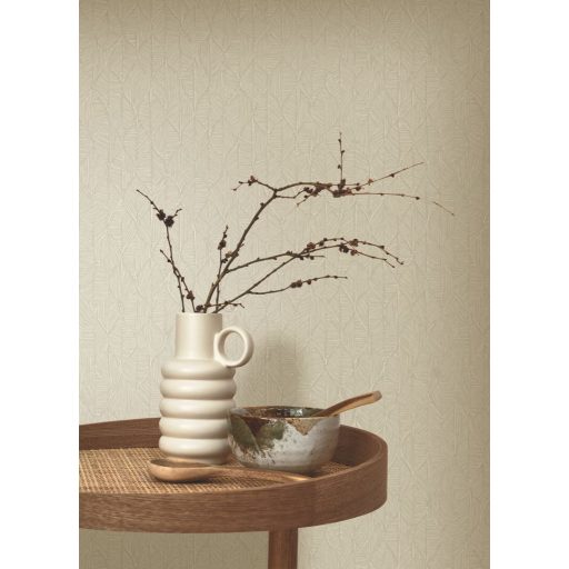 Vizuális csemege! Kifinomult stilizált texturált kis levélmintázat lenbézs/világos capuccino tónus tapéta