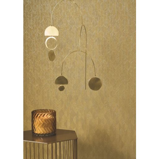 Vizuális csemege! Kifinomult stilizált texturált kis levélmintázat meleg aranysárga tónus tapéta