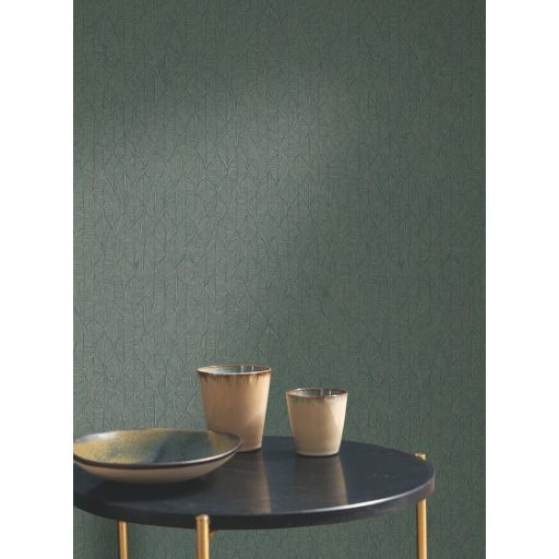 Vizuális csemege! Kifinomult stilizált texturált kis levélmintázat smaragdzöld és arany tónus tapéta