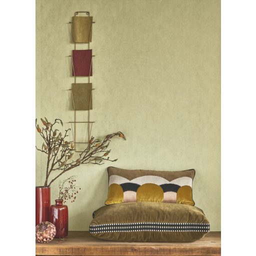 Vizuális csemege! Kifinomult stilizált texturált kis levélmintázat mandulazöld és arany tónus tapéta