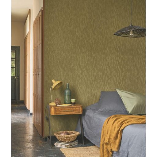 Vizuális csemege! Kifinomult stilizált texturált kis levélmintázat fűzöld és arany tónus tapéta