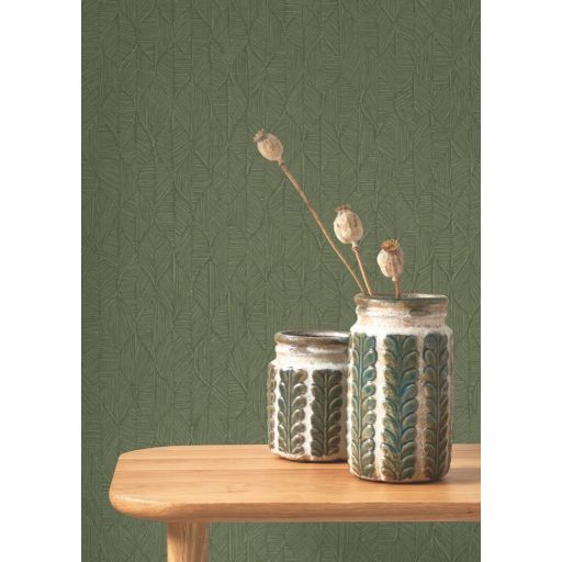 Vizuális csemege! Kifinomult stilizált texturált kis levélmintázat lombzöld tónus tapéta
