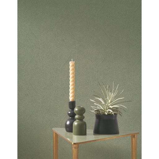 Titkos "fegyver"! Titokzatos levélerezet vagy ősi fosszília texturált mikrominta eukaliptuszzöld és arany tónus tapéta