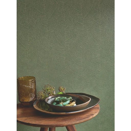 Titkos "fegyver"! Titokzatos levélerezet vagy ősi fosszília texturált mikrominta smaragdzöld és arany tónus tapéta