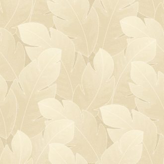   Könnyedén lebegő nagy texturált levelek mintája forradalmasítja a teret bézs/homokszín és aranyló-vajszín tónus tapéta