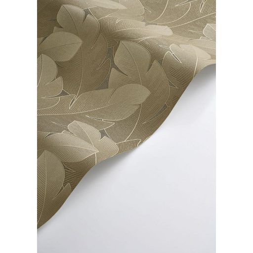 Könnyedén lebegő nagy texturált levelek mintája forradalmasítja a teret aranyló-dohánybarna és bronz árnyalatok tapéta