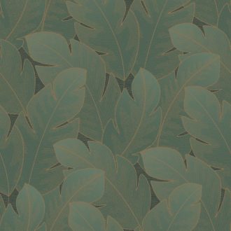   Könnyedén lebegő nagy texturált levelek mintája forradalmasítja a teret smaragdzöld olívzöld és arany tónus tapéta