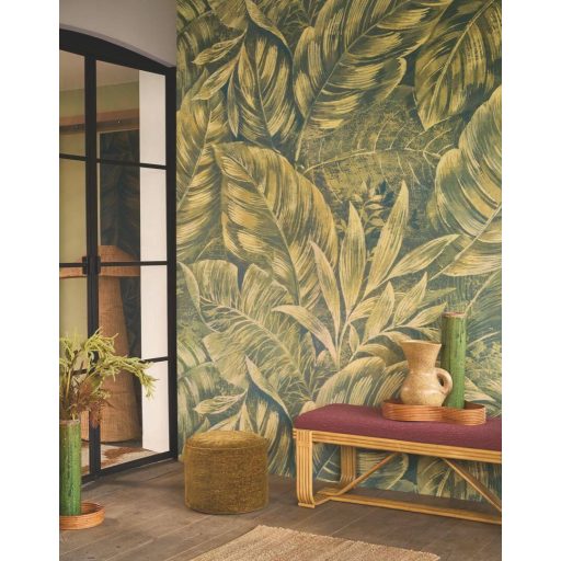 Botanikai Botox a lakberendezésen! Gigantikus trópusi levélparádé "L" méregzöld levélzöld és arany tónus falpanel