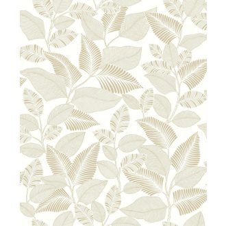   Brazil esőerdő lombkoronája grafikus levélmotívum formájában símul a falra törtfehér világosbézs és lenszín tónus tapéta